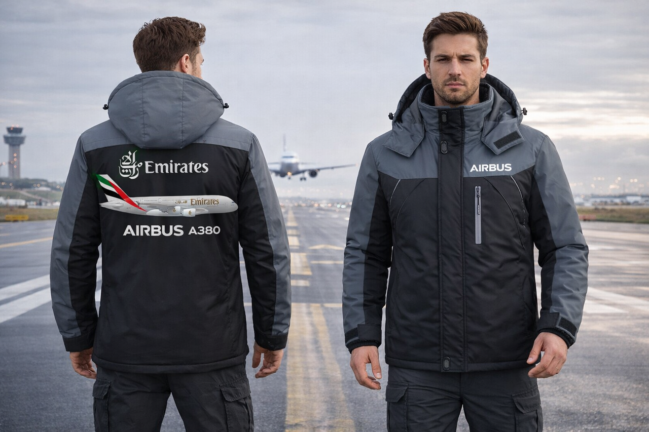 Emirates Airbus A380 Winter Jacket – Water-Resistant, Windbreaker with Unique Design and Utility Pockets