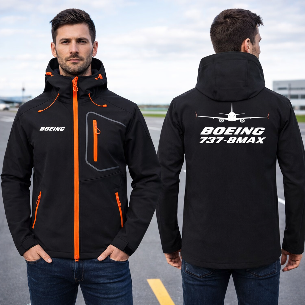 BOEING 737-8 MAX WATERPROOF WINDPROOF SOFTSHELL HOODED JACKET