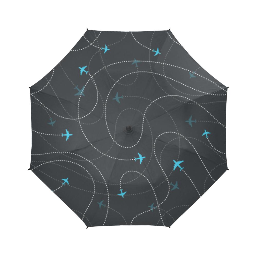 AIRCRAFT DESTINATIONS DARK SEAMLESS BACKGROUND. SEMI-AUTOMATIC FOLDABLE UMBRELLA (MODEL U05) e-joyer