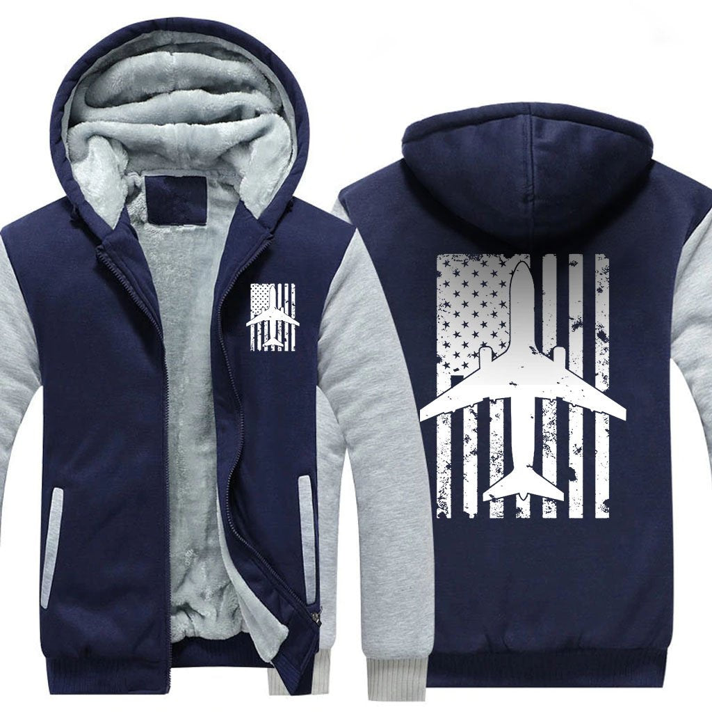 B737 AIRLINER DISTRESSED AMERICAN FLAG DESIGNED ZIPPER SWEATER THE AV8R