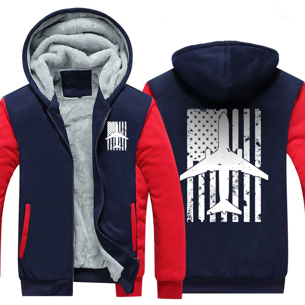 B737 AIRLINER DISTRESSED AMERICAN FLAG DESIGNED ZIPPER SWEATER THE AV8R